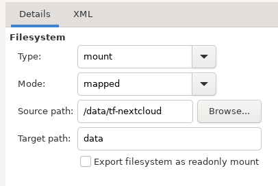 picture showing virt-manager configuration to map a directory to a VM